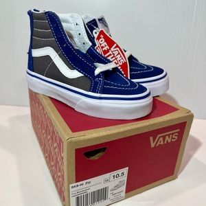 Vans Kids 10.5 Sk8-Hi Zip Shoes - Brand New w/ Tags & Box - True Blue & Asphalt